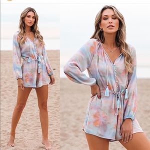 BEACHY KINDA GIRL TIE DYE TASSLE ROMPER